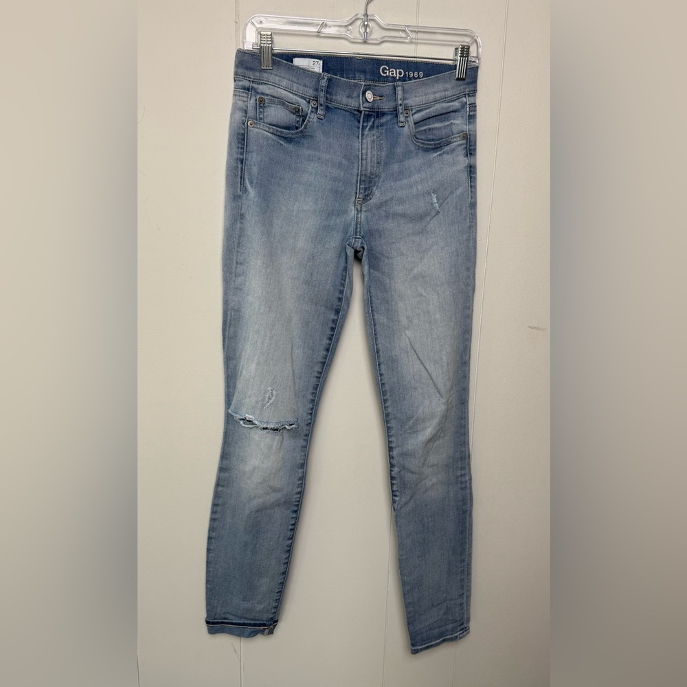 Gap 1969 Resolution Distressed True Cotton Blend Light Blue Skinny Jeans Size 27